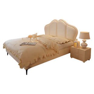 政府补贴蓝色理想法式奶油风蝴蝶公主床极简儿童真皮床软包主卧床