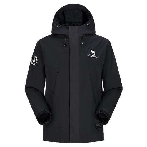 骆驼蛟龙三合一冲锋衣男女款可拆卸黑色外套男秋冬暴雨级登山服男