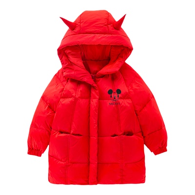 迪士尼童装儿童中长款羽绒服宝宝加厚冬装男童女童可爱造型羽绒衣