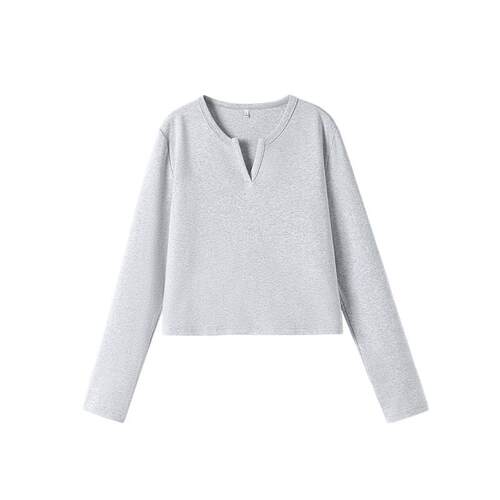 班尼路v领短袖t恤女春秋夏季新款修身小个子内搭打底衫长袖上衣H