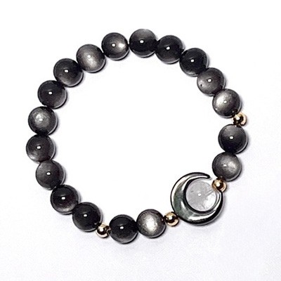 个性情侣银曜石弹力手串原创设计