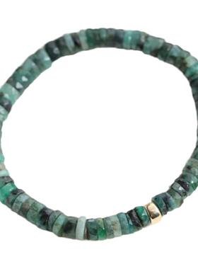 镀金复古天然祖母绿精致串珠手链