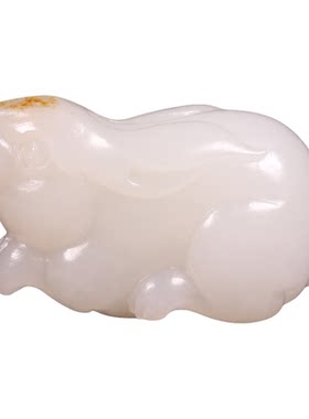 和田玉籽料白玉生肖兔子吊坠