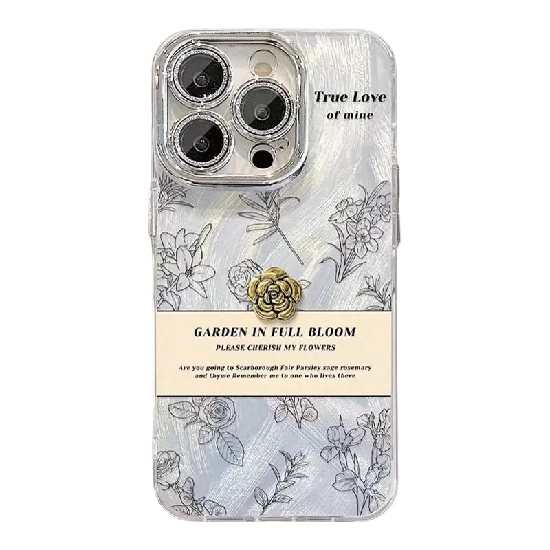 山茶花适用苹果17手机壳苹果16promax新款iphone15pro女生14plus高级感13/12全包11镜头膜8/7简约xsmax防摔