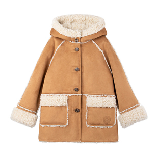 MUCMUKN【暖冬小熊】拼接麂皮羊羔绒大衣保暖外套女童25冬新款