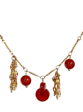 CQ天然红玛瑙气质流苏项链锁骨链