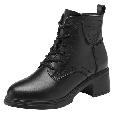 红蜻蜓品牌黑色女士马丁靴短靴