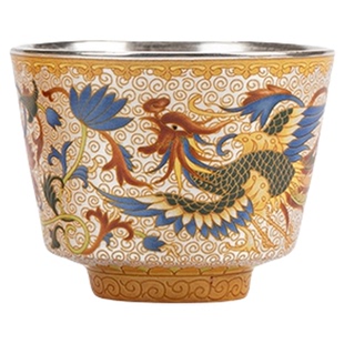 敦煌龙飞凤舞羊脂玉瓷珐琅彩龙凤对杯茶杯礼盒送结婚新婚礼物茶具