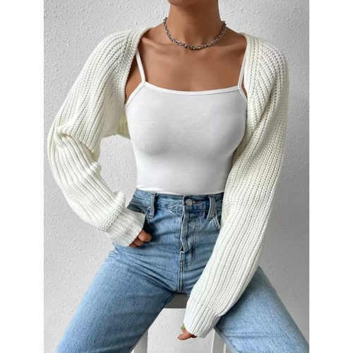 E 51281 Ribbed Long Sleeve Cardigan 罗纹长袖针织开衫跨境
