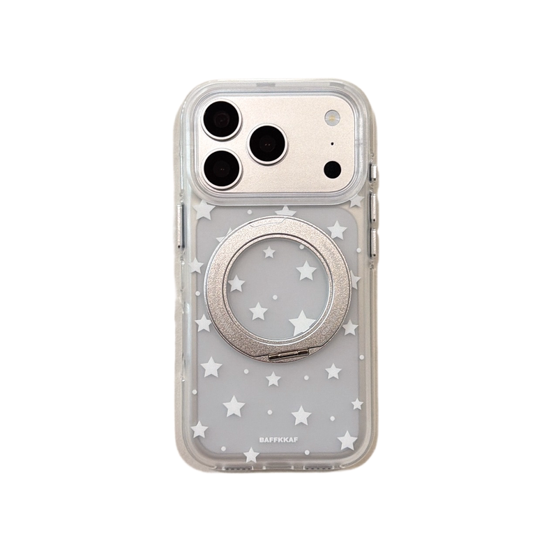 半透绿白色星星iphone适用17promax苹果16pro简约15潮流男女包相机ai键360旋转支架双层IMD磨砂抗指纹手机壳