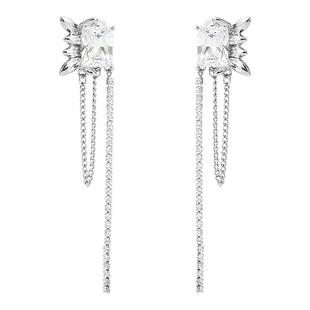 戚薇同款耳环高级感气质长款锆石耳钉纯银流苏耳饰女2021年新款潮