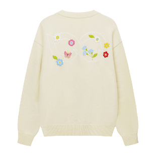 BIPOLAR圆领仿毛毡花朵毛衣情侣装国潮花百搭秋冬打底针织上衣男