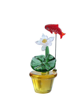 七隐原创玻璃荷花摆件