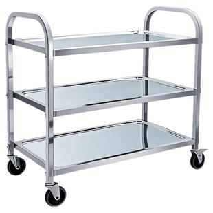 加厚304不锈钢三层餐车多功能小推车商用收碗车传菜车带门送餐车