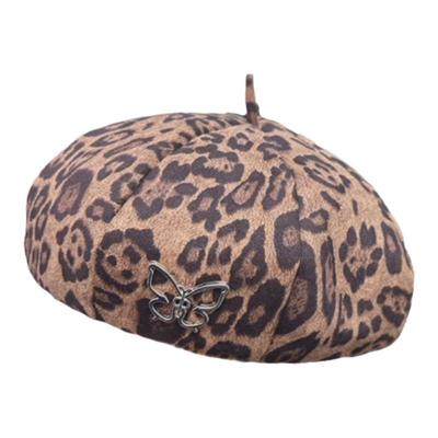 复古豹纹贝雷帽子女时尚百搭画家帽显脸小日系蓓蕾帽大头围南瓜帽
