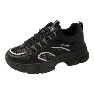 踩屎感软底黑色运动鞋女透气网鞋夏季不累脚工作防滑鞋薄款老爹鞋