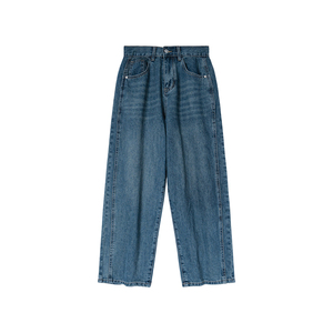 休闲牛仔裤水洗蓝酵素洗安妮森林女宽松百搭直筒裤大码女装早秋款