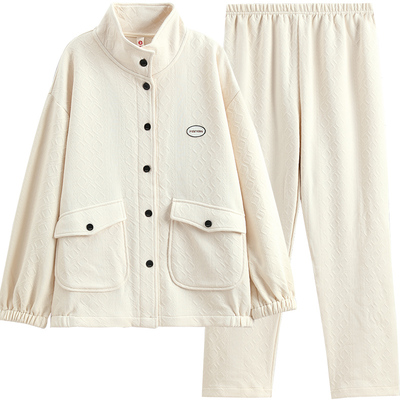 芬腾情侣秋冬空气棉夹层睡衣套装