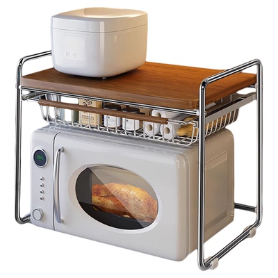 中古风微波炉置物架电饭煲收纳