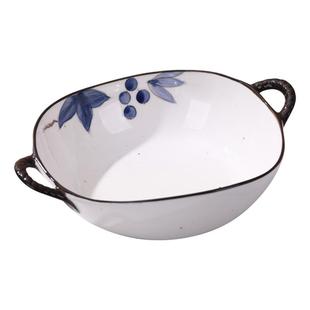 日式双耳汤碗汤盆家用2025新款陶瓷餐具大号拉面泡面碗花边沙拉碗