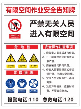 有限空间安全告知牌可定制