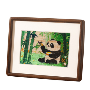 【重庆非遗】夏布手绘相框摆件熊猫生活场景特色送朋友老外伴手礼
