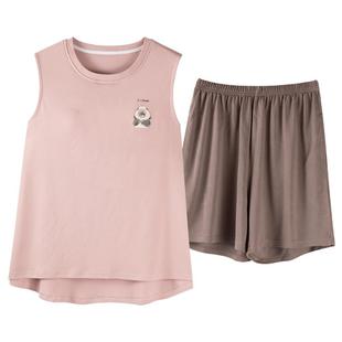 卡之恋睡衣女夏季带胸垫背心短裤薄款纯棉简约宽松大码套装家居服