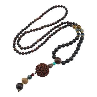 民族风复古项链长款木质菩提波西米亚毛衣链男女吊坠衣服挂件配饰