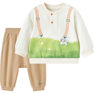 英氏宝宝卫衣套装2026年春季新款男童春秋长袖两件套外穿儿童衣服