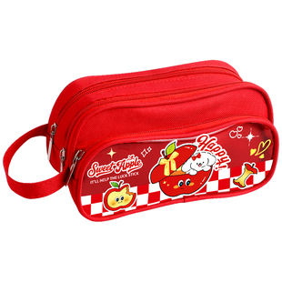 高颜值红苹果三层笔袋女孩大容量初中生专用简约文具袋2025新款文具盒女生款高中小学生儿童三年级铅笔盒小众