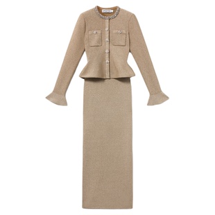 [朱珠同款]self-portrait 2026早春新款金色假两件钻饰年会连衣裙