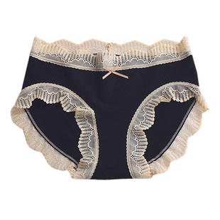 桃酱少女丨【黑色玫瑰】宫廷风性感莫代尔棉高弹无缝蕾丝中腰内裤