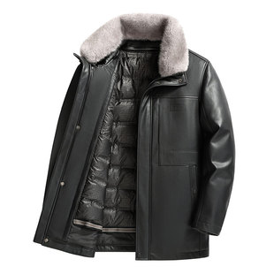 恒源祥中老年羽绒服男士冬季中长款加厚脱卸内胆皮衣爸爸冬装外套