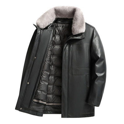 恒源祥中长款羽绒皮衣可脱卸内胆