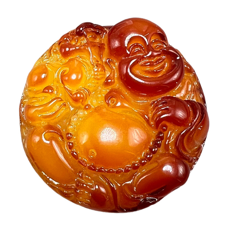 老蜜蜡俏色弥勒佛圆牌子吊坠挂件