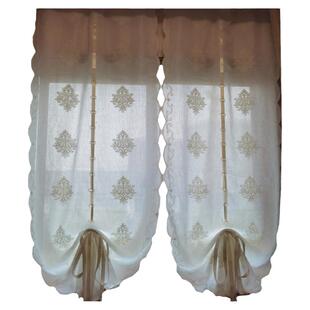 魔术贴罗马帘透光纱帘窗帘厨房隔断门帘阳台卧室欧式帘扇形遮挡帘