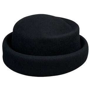 凹顶后帽沿边复古羊毛呢秋冬季女盆帽子英伦渔夫帽皮边圆顶澳洲帽