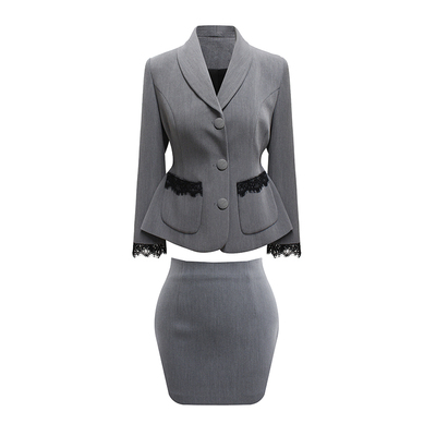 西装外套通勤气质拼接蕾丝套装