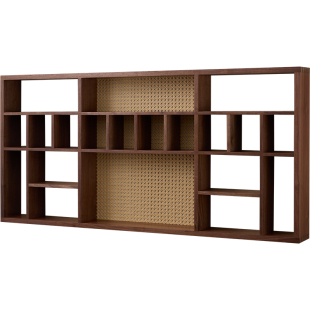 梵瀚 黑胡桃木中式多宝阁架子茶室挂墙置物架墙上摆件实木博古架