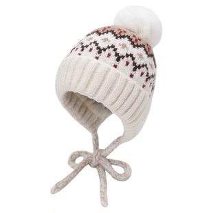 复古费尔岛风针织帽子女冬季加绒保暖显脸小护耳帽滑雪防寒雷锋帽