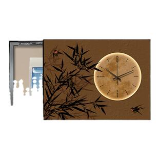 中古风电表箱装饰画带钟表花鸟复古餐厅电表箱遮挡盒挂画免打孔