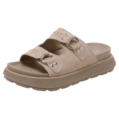 星期六铆钉双带扣一字拖女款舒适