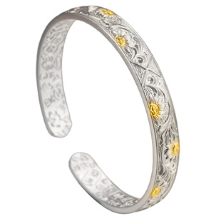 吴越老银铺纯银手镯9999足银焕葵手镯时尚简约银手镯吉言手镯百搭