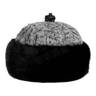 整貂水貂蒙古帽休闲真皮草帽子男中老年保暖护耳地主王爷帽礼帽冬