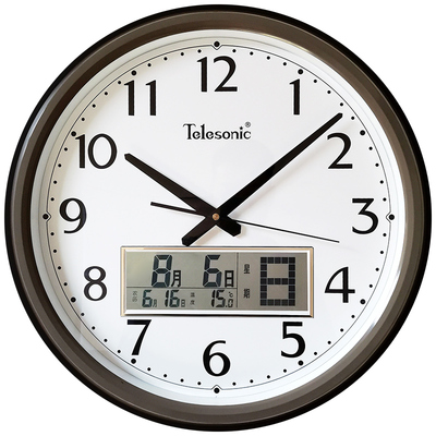 TELESONIC/天王星静音挂钟家用客厅现代挂表创意日历时钟表壁钟