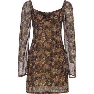 sincethen 法式风碎花裙长袖裙子早秋穿搭短裙小个子连衣裙女秋季