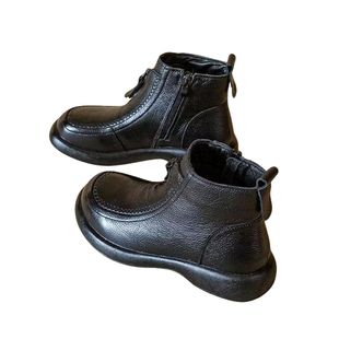 大东熊真皮短靴女百搭复古妈妈鞋棉鞋冬季加绒皮鞋2025新款秋单靴