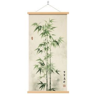 节节高升玄关装饰画新中式客厅大白墙入户正对门挂画竹子茶室壁画