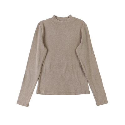 燕麦色半高领长袖针织t恤女内搭