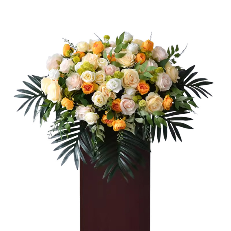 新款讲台花绢花仿真花艺主席台婚礼司仪台商务演讲会议桌花布置